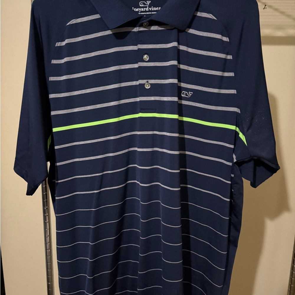 Vineyard Vines Men's Navy and Gray Striped Polo